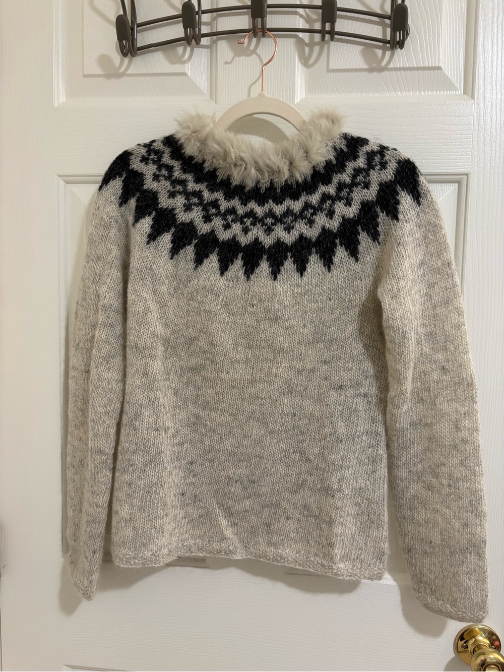 Cozy Crewneck Sweater with Black Nordic Yoke in Cream